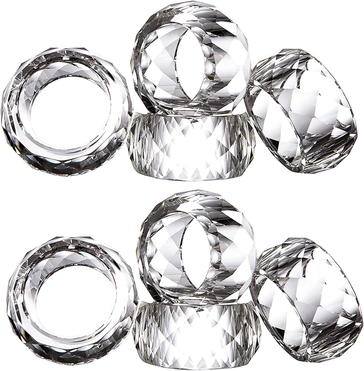 kitCom Crystal Napkin Ring Holders Set of 8, K9 Luxury Crystal Napkin Holder Rings, Diamond-Shaped