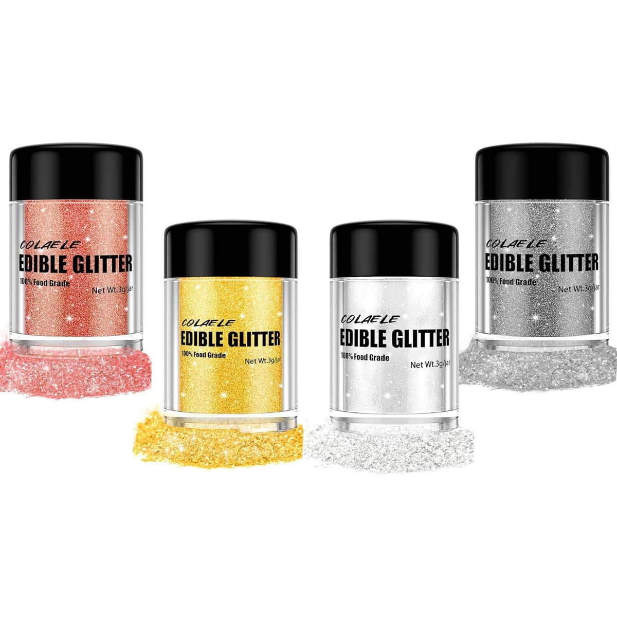 Edible Glitter for Drinks Cakes Christmas Set - Colaele 4 Colors Shimmering Luster Dust Disco