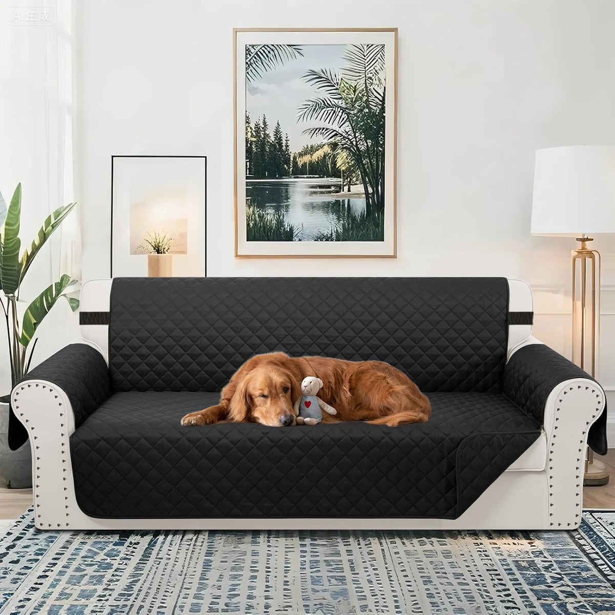 Reversible Oversized Sofa Covers Couch Cover Furniture Protector for Dogs Elastic Straps Water