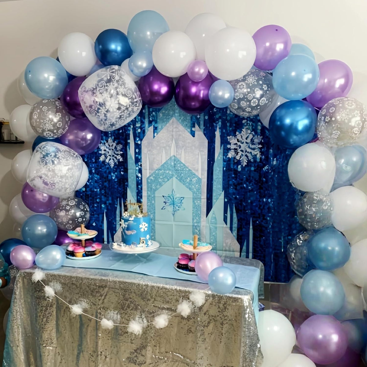 Snowflake Balloons, Pastel Blue Metallic Purple Silver Balloon with Snowflake Latex Balloons