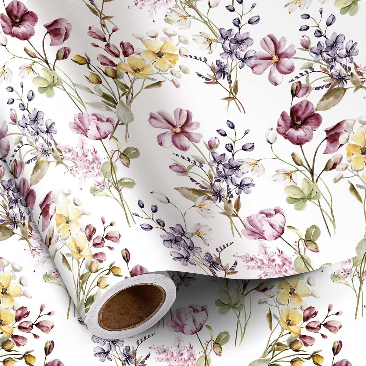 RUSPEPA Floral Wrapping Paper Roll Women Girls, Mini Roll, Watercolor Wild Flower with Delicate