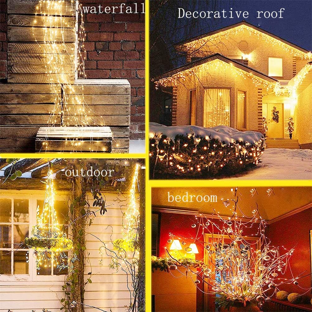 220 LED Firefly Bunch Lights Battery Operated, 8 Flashing Modes Waterproof Copper Wire Waterfall