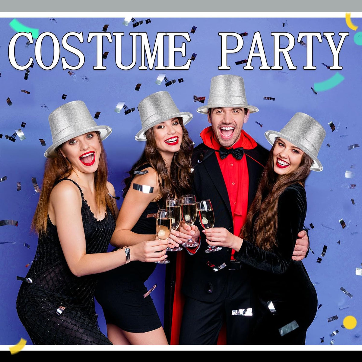 Hillban 12 Pcs Top Hats Halloween Glitter Plastic Retro Disco Party Hats for Halloween Magician