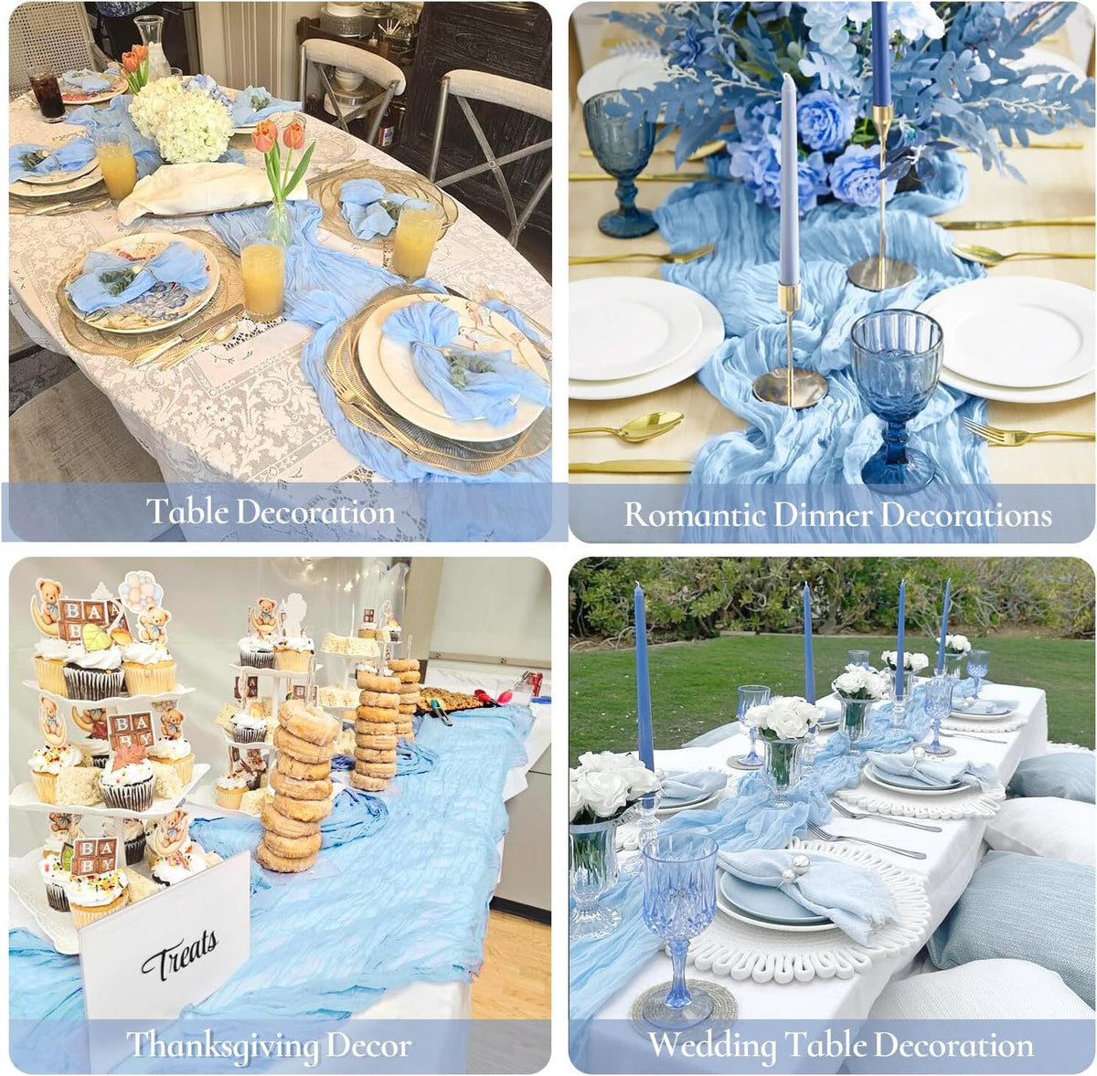 6 Pack Baby Blue Cheesecloth Table Runner 120 inch Gauze Cheese Cloth Table Runner Light Blue 10FT