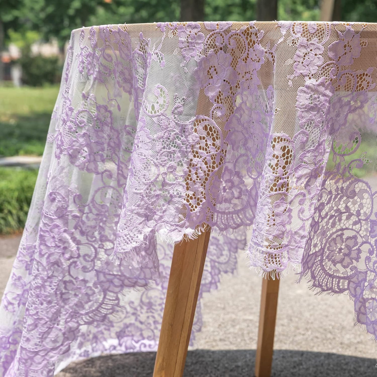 TINWIN Purple Lace Tablecloth 60x120 Inch Rectangle Vintage Runner Eyelash Fabric for Kitchen