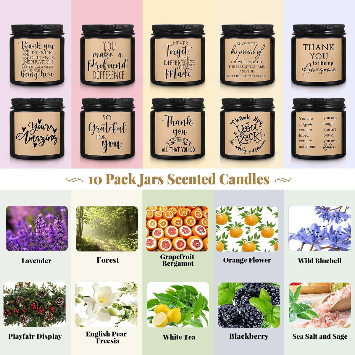 Roowest 10 Jars Thank You Gift Candles 3.5 oz Employee Appreciation Gifts Bulk Soy Wax Jar