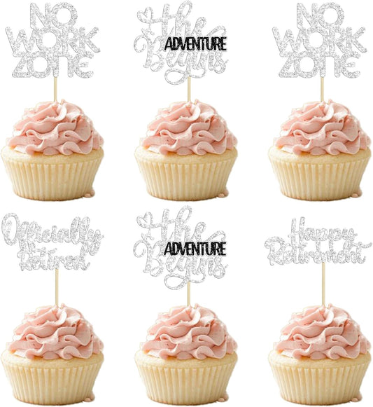 24Pcs Happy Retirement Cupcake Toppers Officially Retired Cake Toppers No Work Zone Adventure