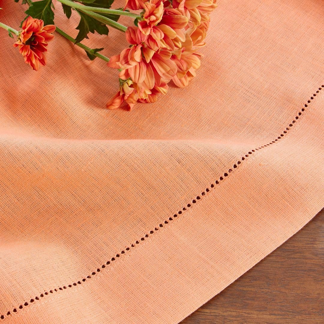 Solino Home Linen Tablecloth for Rectangle Tables 60 x 120 Inch - Classic Hemstitch 100% Pure Linen