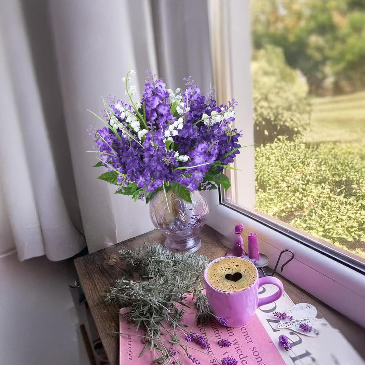 10Pcs Lilac Flowers Artificial Bouquet Fake Purple Flowers Faux Lilacs Mix Bush Artificial Purple