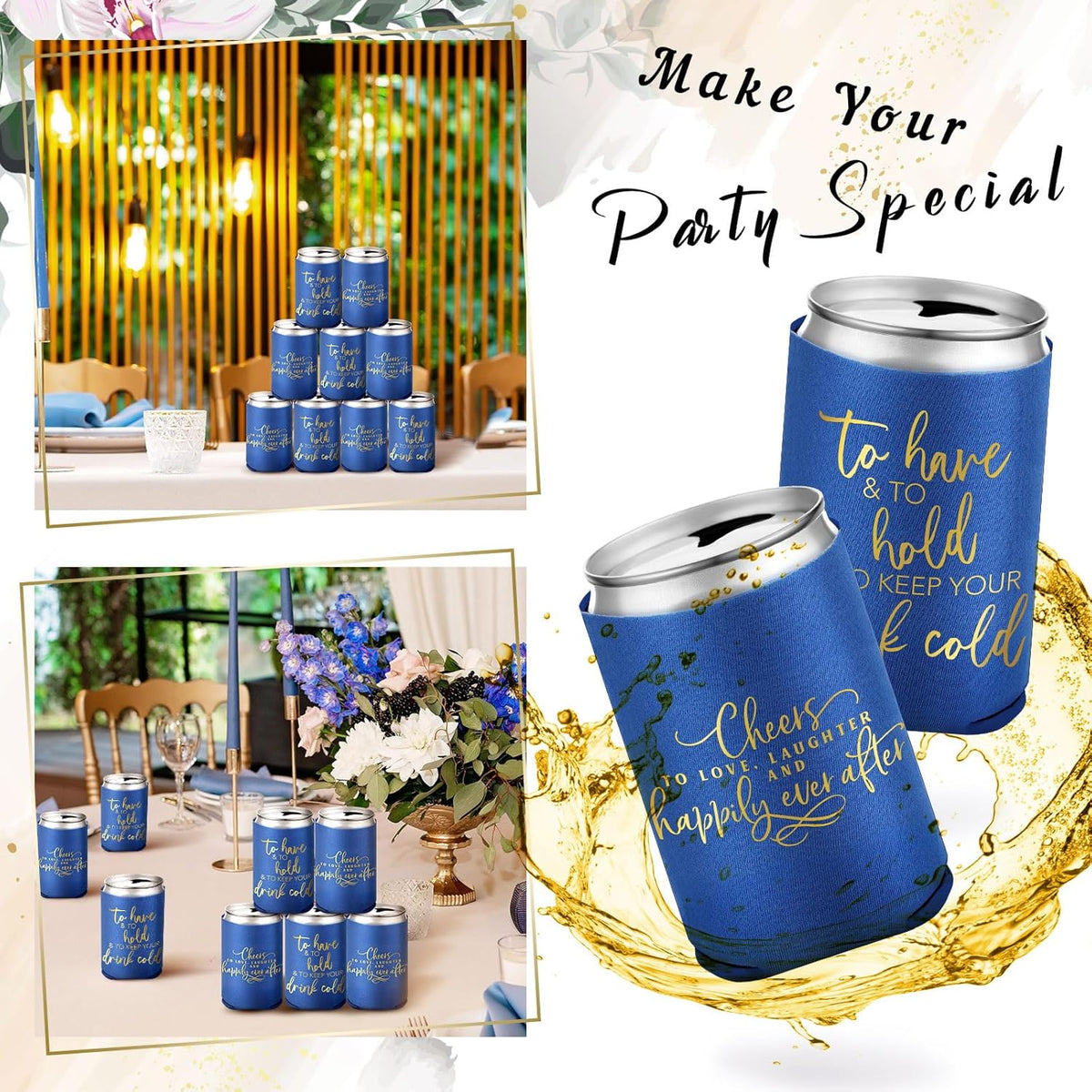 50 Pieces Wedding Can Cooler Bulk Engagement Party Favors for Guests Cheers to Love Laughter and