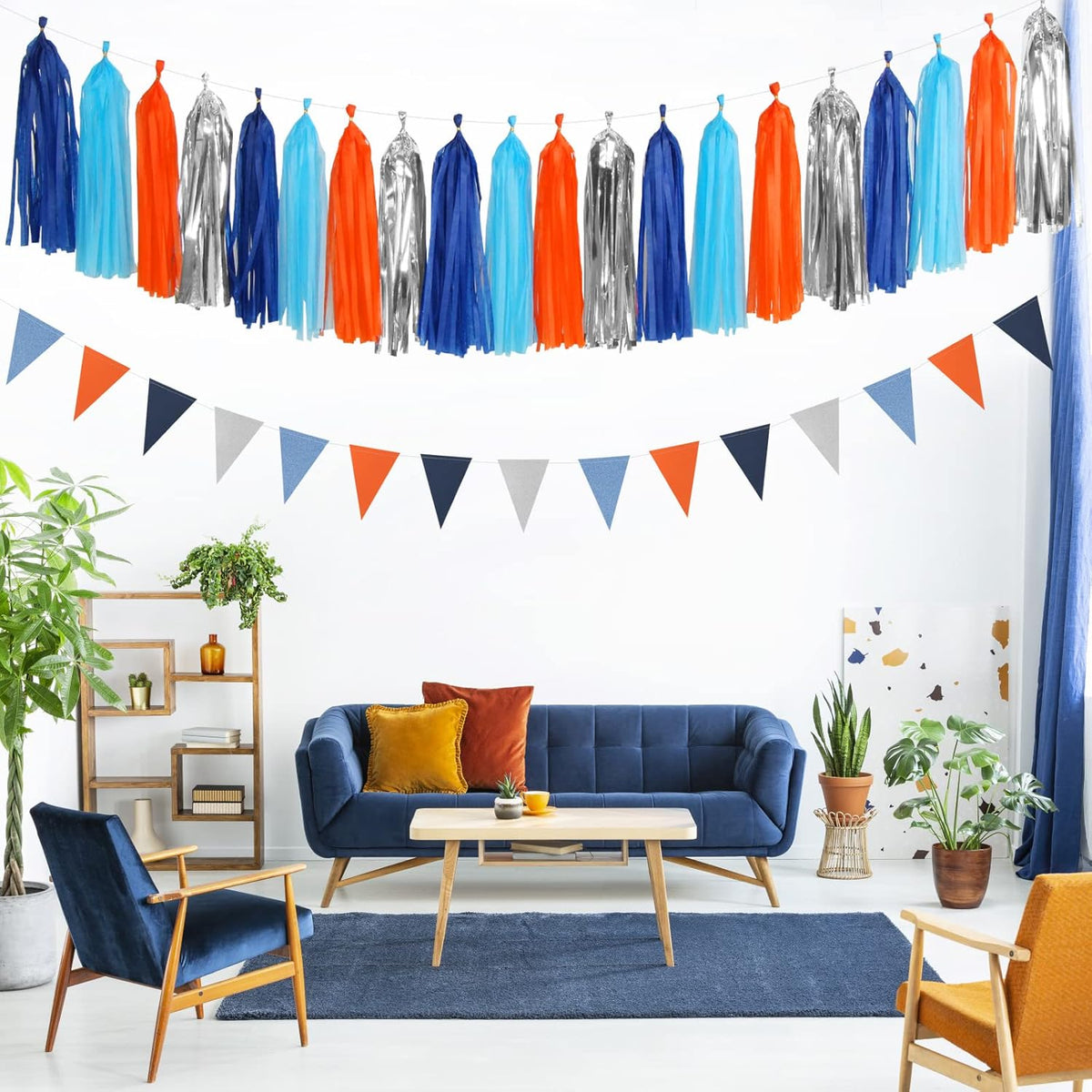 Blue-Silver Orange Space Party-Decorations Streamers-Garland - 30pcs Graduation 2025 Tissue Pom