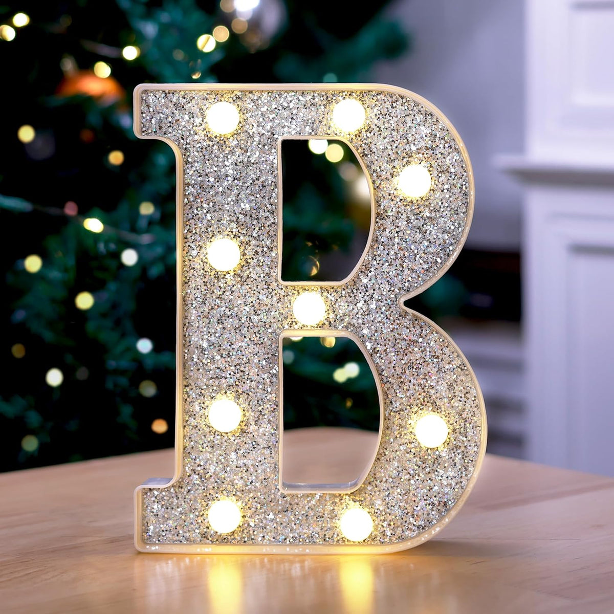 Marquee Light Up Letters, Glitter Silver LED Letter Lights Battery Powered Alphabet Letter Sign for