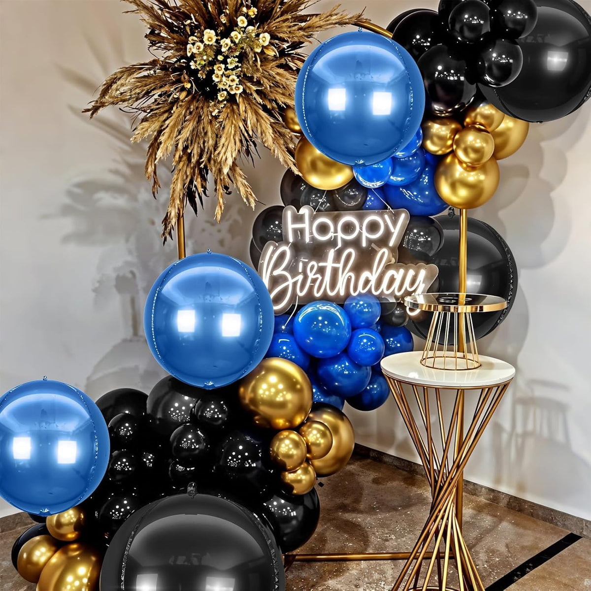 6Pcs Blue Black Round Foil Balloons,Giant 4D Round Ball Balloon,22 Inch Metallic Blue Black