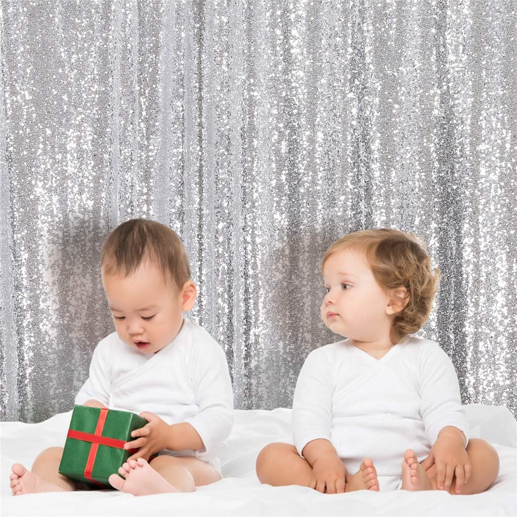 Eternal Beauty Silver Sequin Backdrop, 6x8 Ft Glitter Background Curtains for Shimmer Photography