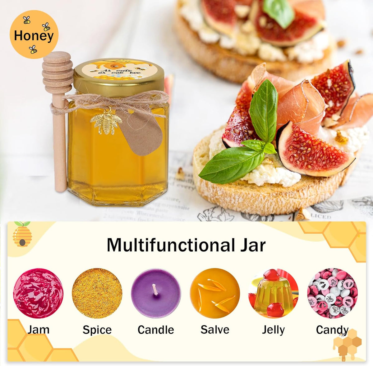 Aliggbent 70 Pack Small Honey Jars for Party Favors in Bulk, 3 oz Mini Hexagon Glass Honey Jars