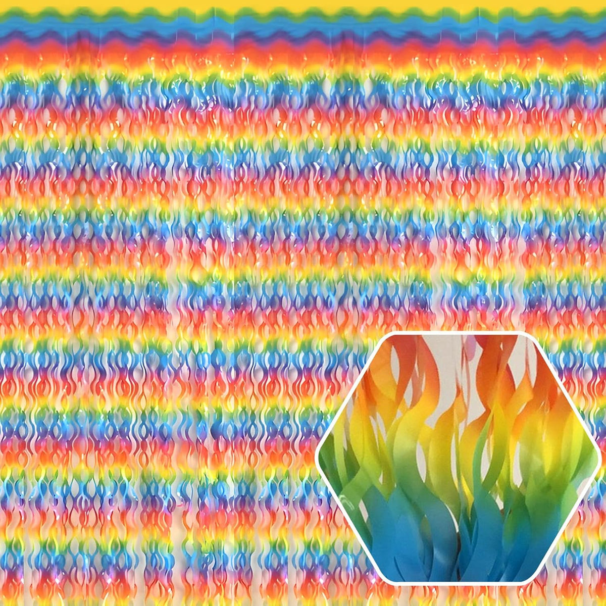 4 Pack Dark Rainbow Wave Foil Fringe Curtain Backdrop, 3.28Ft x 8.2Ft Metallic Tinsel Foil Fringe