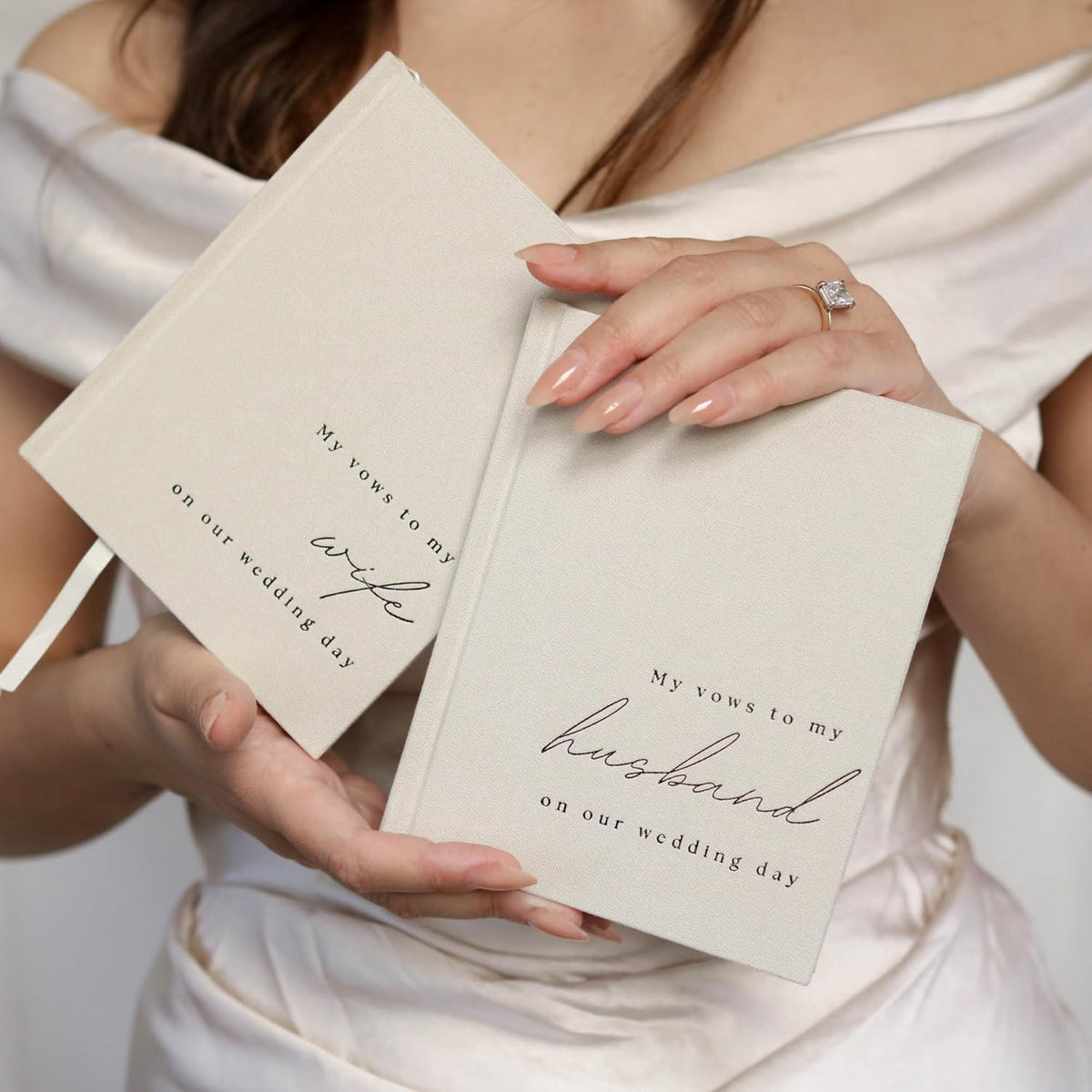 Wedding Vow Books His and Hers - 2 Pack Personalized His & Hers Book - Linen Hardcover Bride and