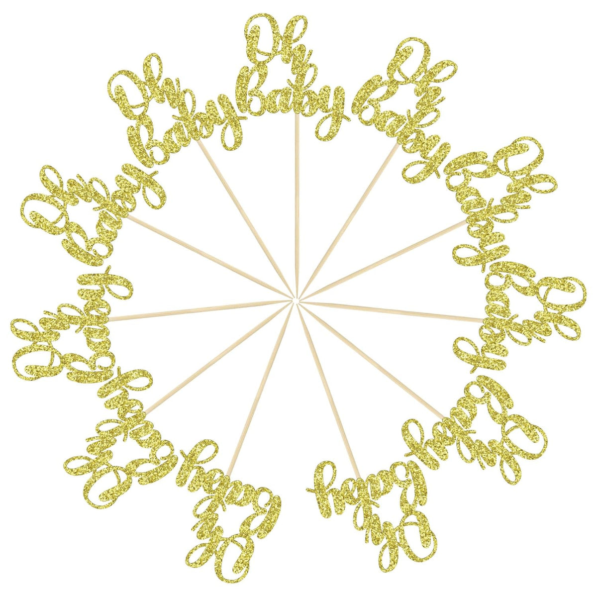 Gyufise 36 Pack Oh Baby Cupcake Toppers Glitter Baby Shower Cupcake Picks Decorations for