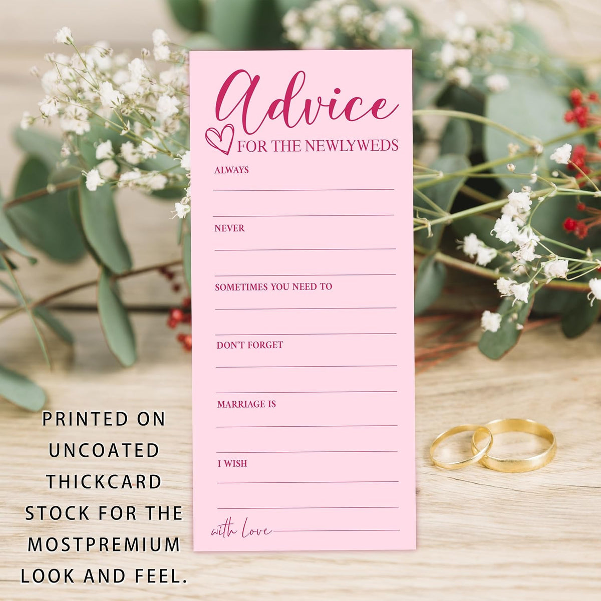 25 Wedding Advice Cards for Bridal Shower Games, Pink Advice and Wishes Cards for Bride and Groom