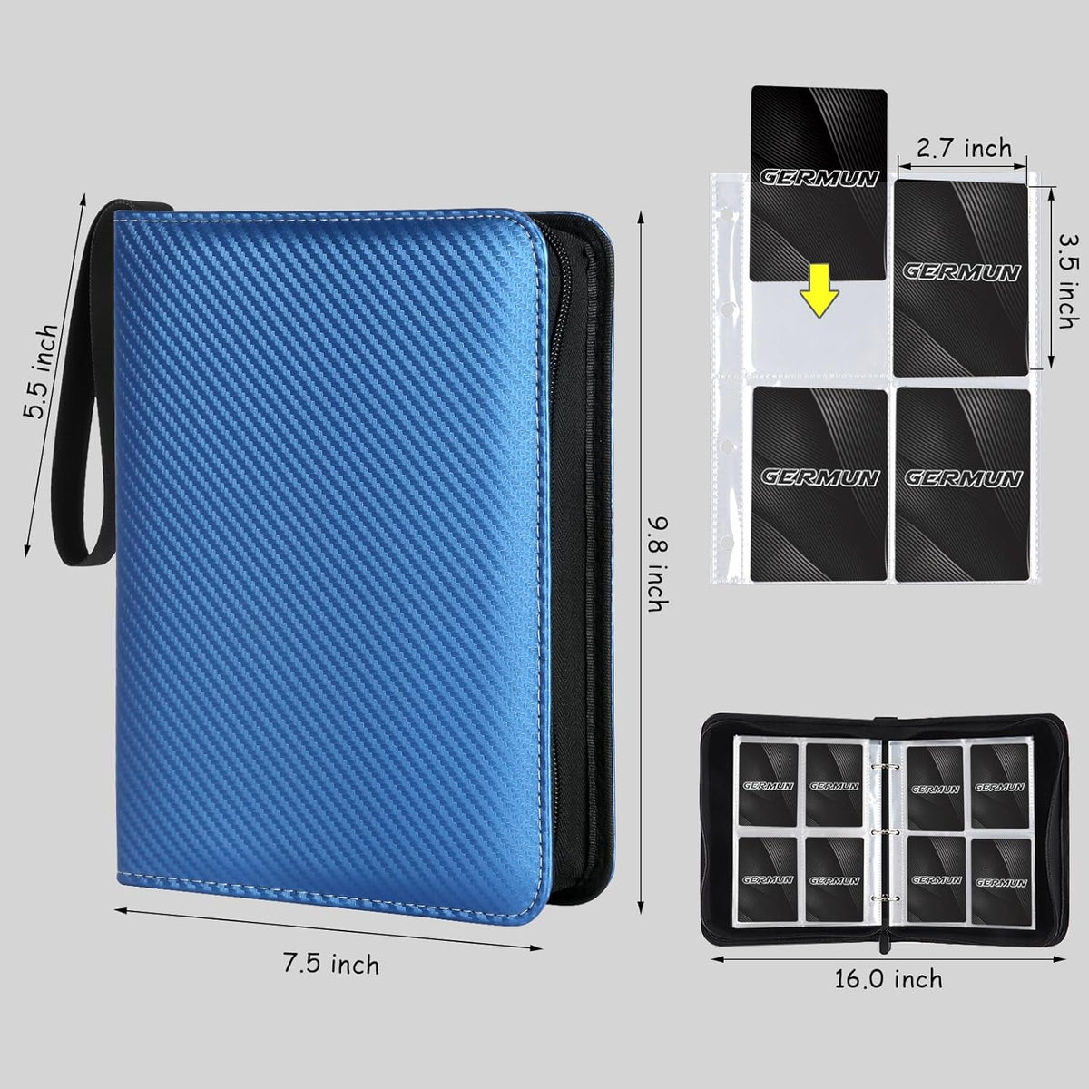 4 Pocket Card Binder, Premium Zip Trading Card Binder, 400 Double Sided Pocket PU Card Collection