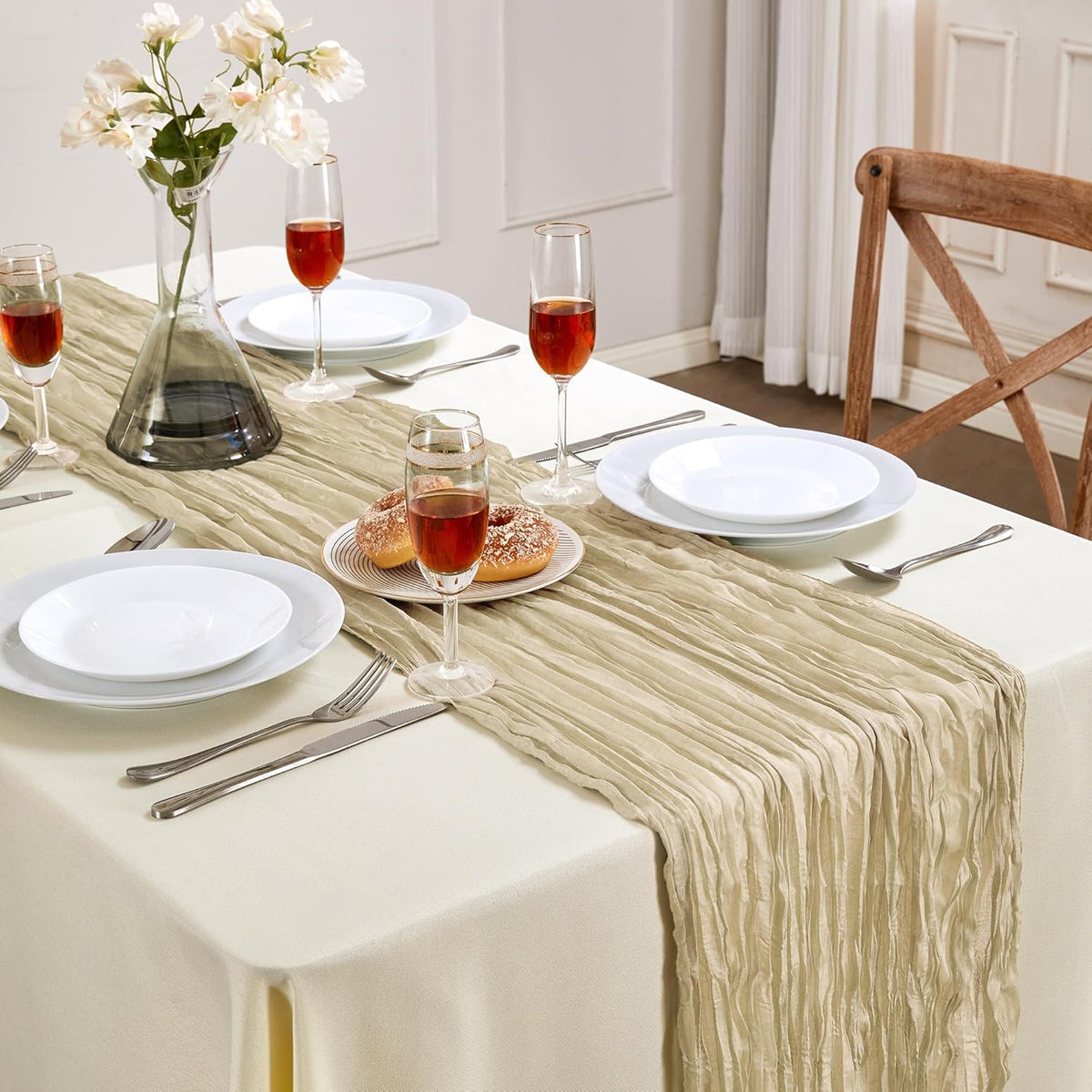 Cheesecloth Table Runner 10FT Long Boho Gauze Table Runner Rustic Sheer Runner for Wedding Bridal