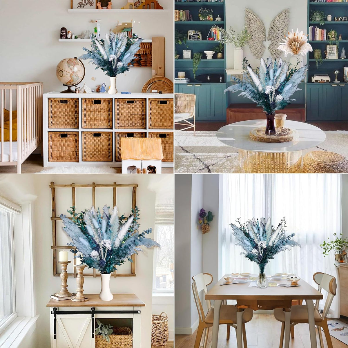 Pampas Grass Decor Dried Flowers with Blue Pampas Grass Boho Floral Arrangements for Home Office
