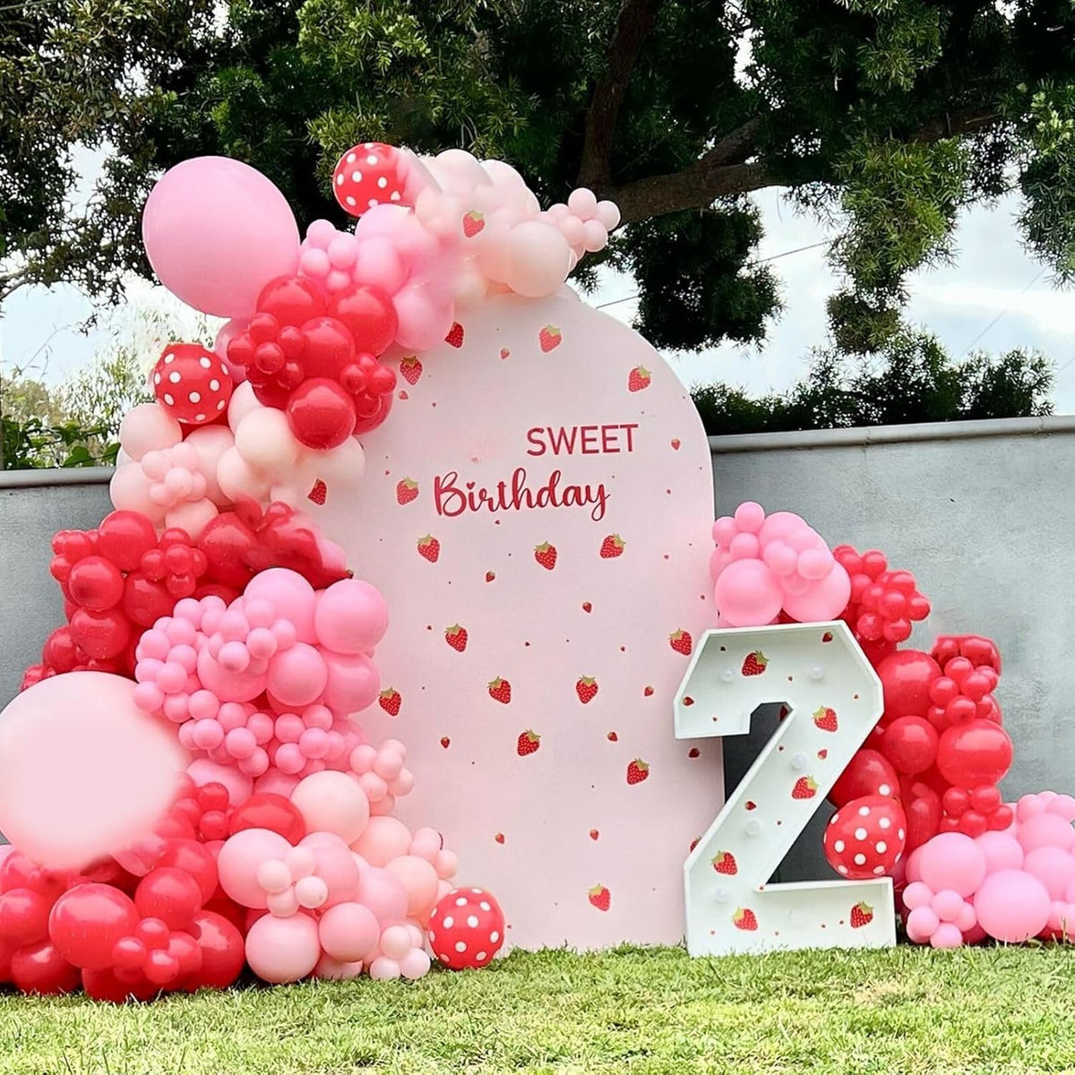 Strawberry Theme Balloons, 52 PCS 12 Inch Red Pastel Pink Pearl Pink Balloons With Polka Dot Latex