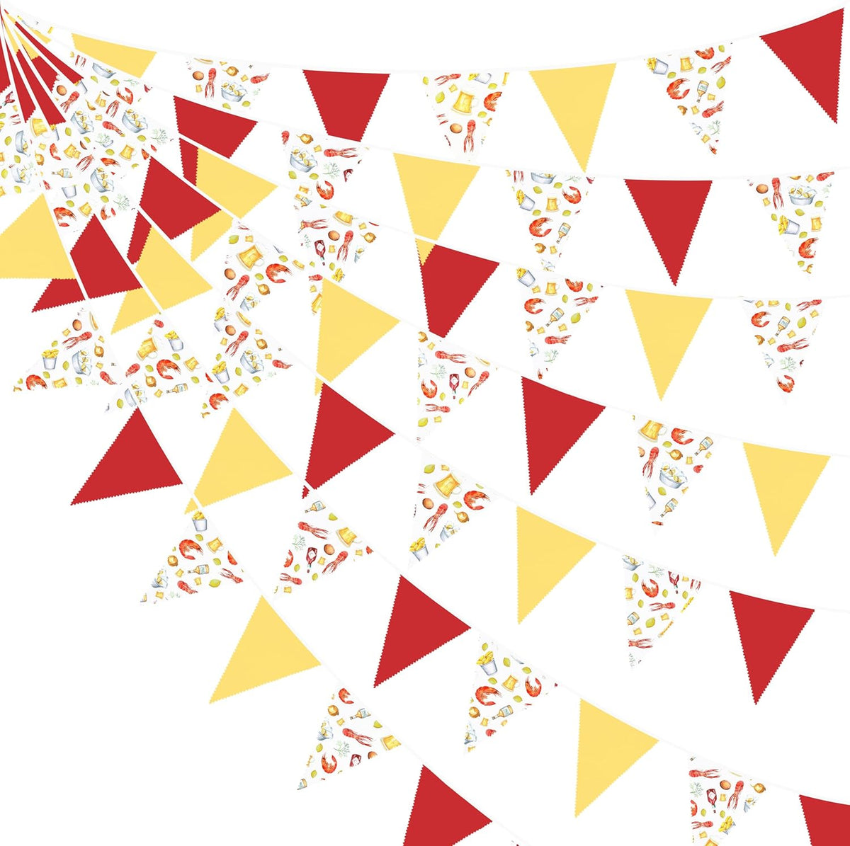 32Ft Crawfish Boil Party Decorations Red Yellow Beer Crawfish Pennant Banner Fabric Triangle Flag