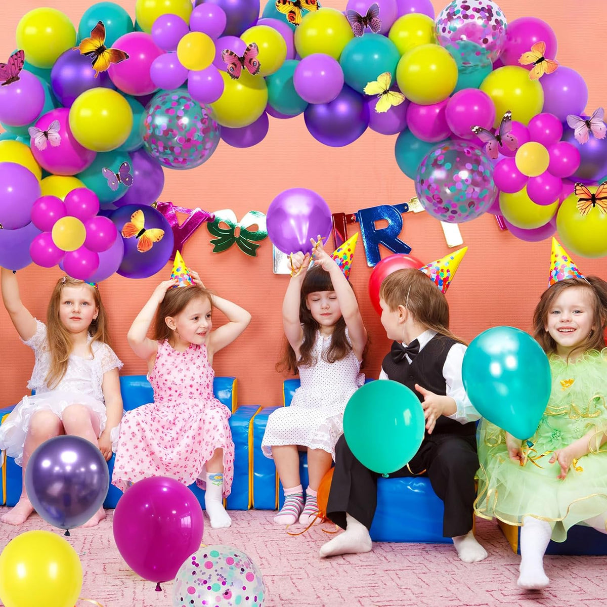 Togvu Pink Blue Purple Balloon, 60 Pcs 12 Inches Hot Pink Metallic Purple Teal Yellow Balloons