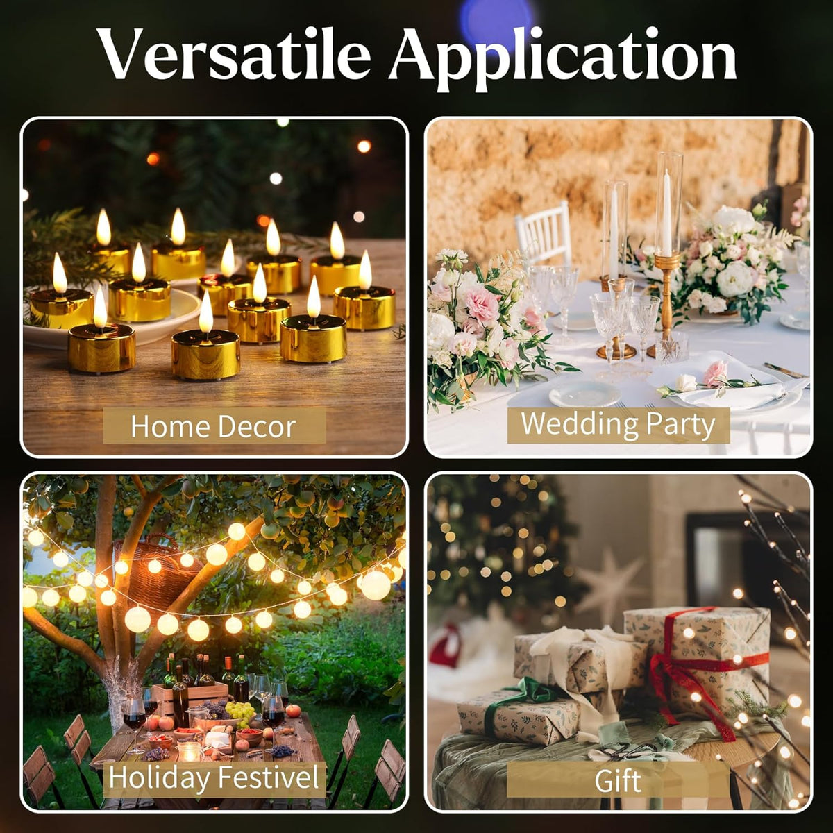 Eywamage Gold LED Tealights with Remote Batteries, Flickering Flameless Tea Lights Votive Candles