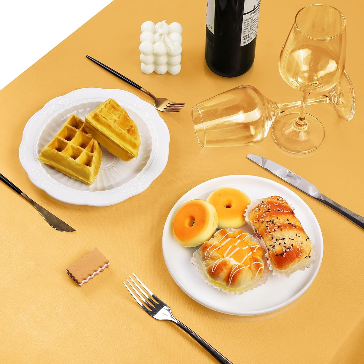 TURSTIN 4 Packs Gold Satin Tablecloth 102 x 58 Inch Overlay Satin Table Cover Rectangle Bright Silk