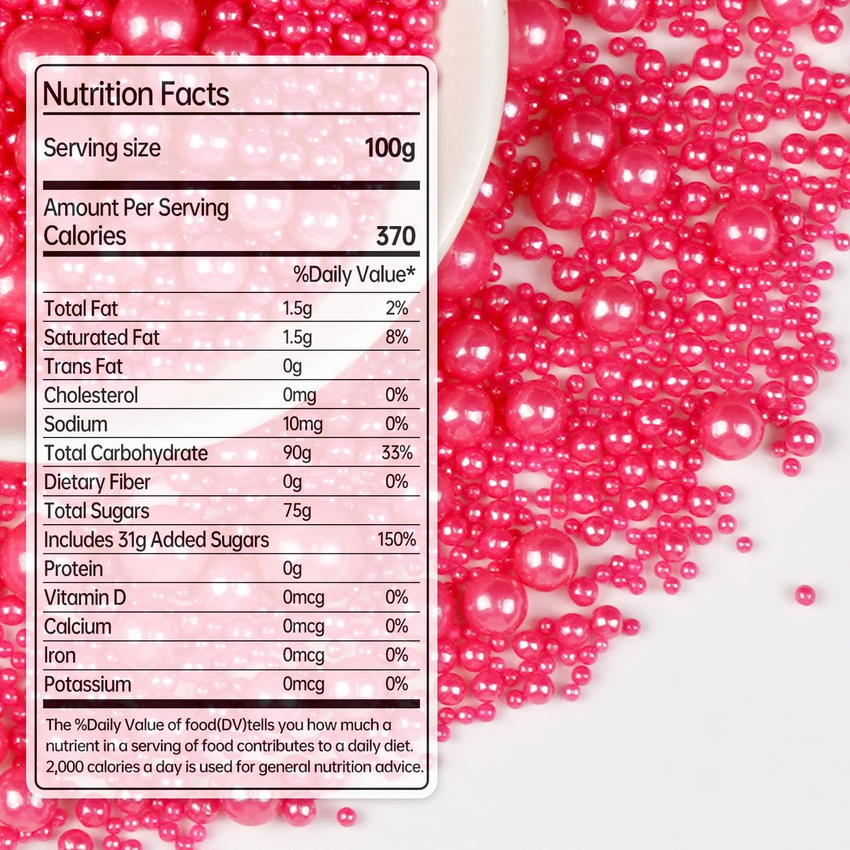 Deep Pink Pearl Sprinkles, Edible Candy Sugar Pearls, 150g/5.29oz, Pink Sprinkles for Cake