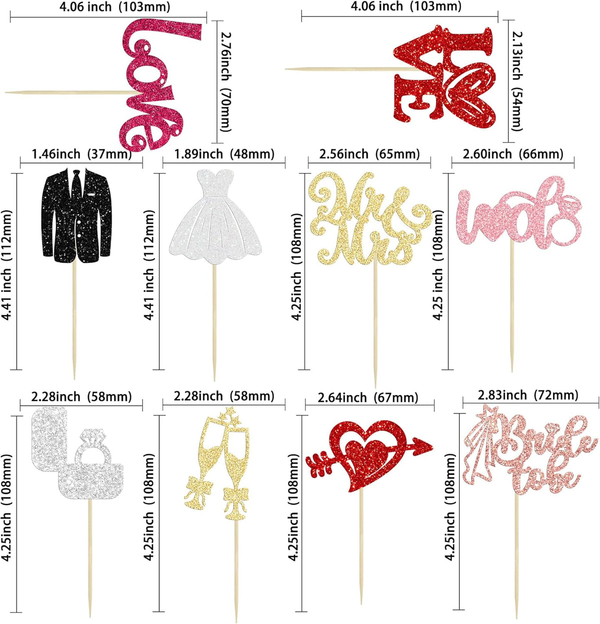 Ephlyn 30Pcs Bride to be Cupcake Toppers Glitter Wedding Cake Topper Decorations I Do Love Heart