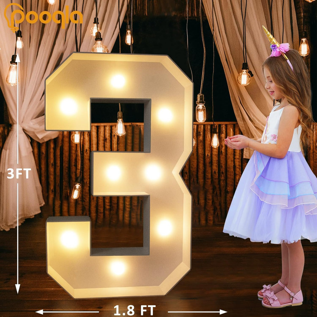 Pooqla 3FT Light Up Marquee Numbers, LED Large Lighted Marquee Numbers for Party Decoration, Giant