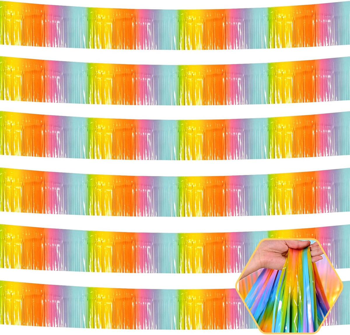 6 Pack 10 Feet Rainbow Foil Fringe Garland Metallic Tinsel Streamers Banner Wall Hanging Curtain