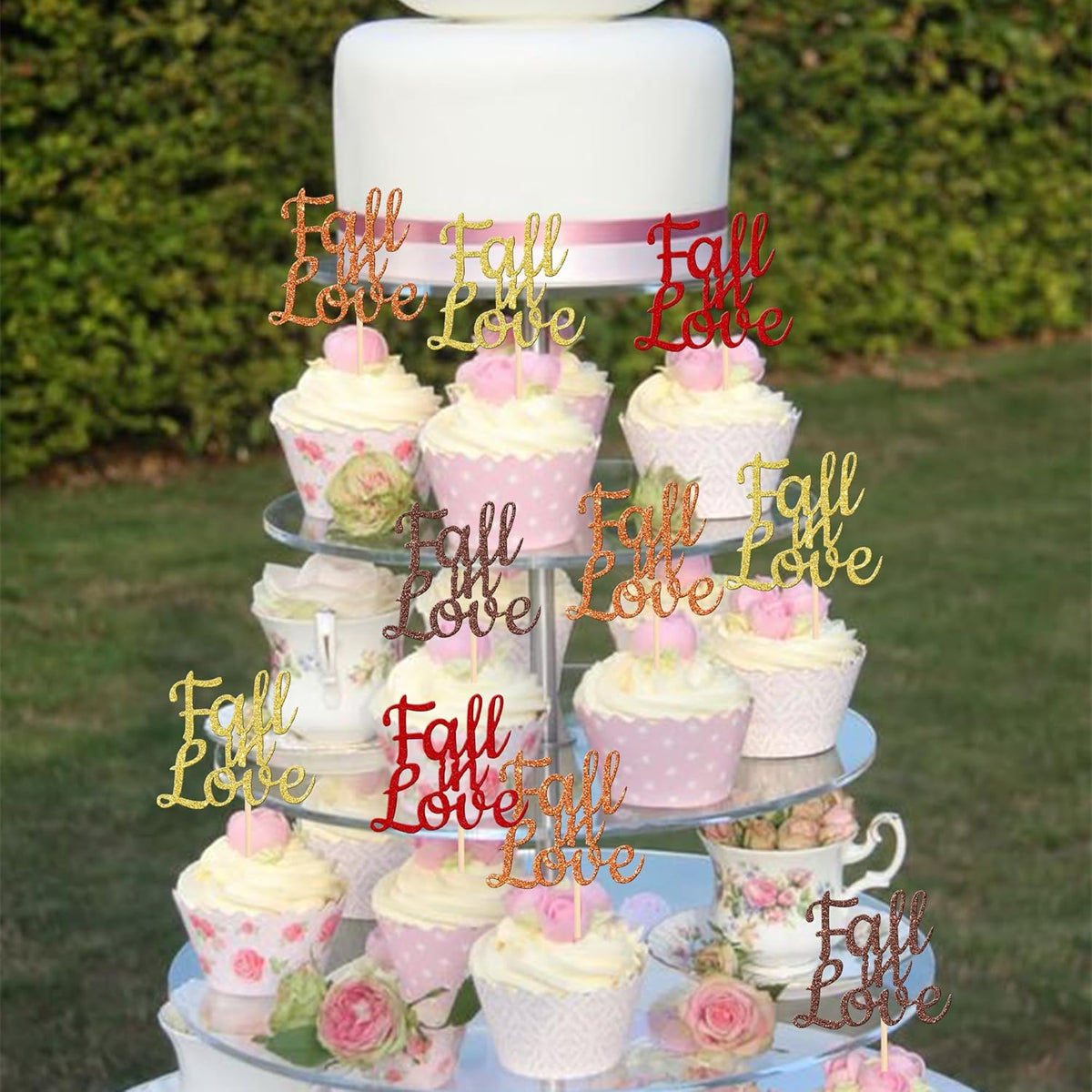 24 PCS Fall in Love Cupcake Toppers Glitter Fall Theme Bridal Shower Cupcake Picks for Autumn