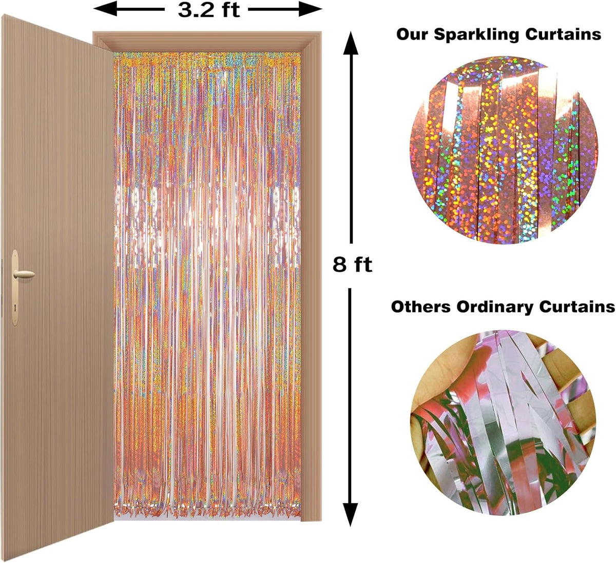 Foil Fringe Backdrop, Melsan 2 Pack 3.2 ft x 8.2 ft Tinsel Foil Fringe Curtains, Sparkle Fringe