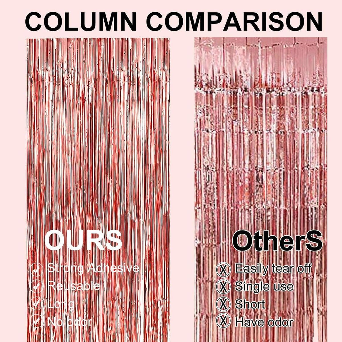 2 Pack 3.2 ft x 9.8 ft Rose Gold Tinsel Curtain Party Backdrop Decorations, Metallic Foil Fringe