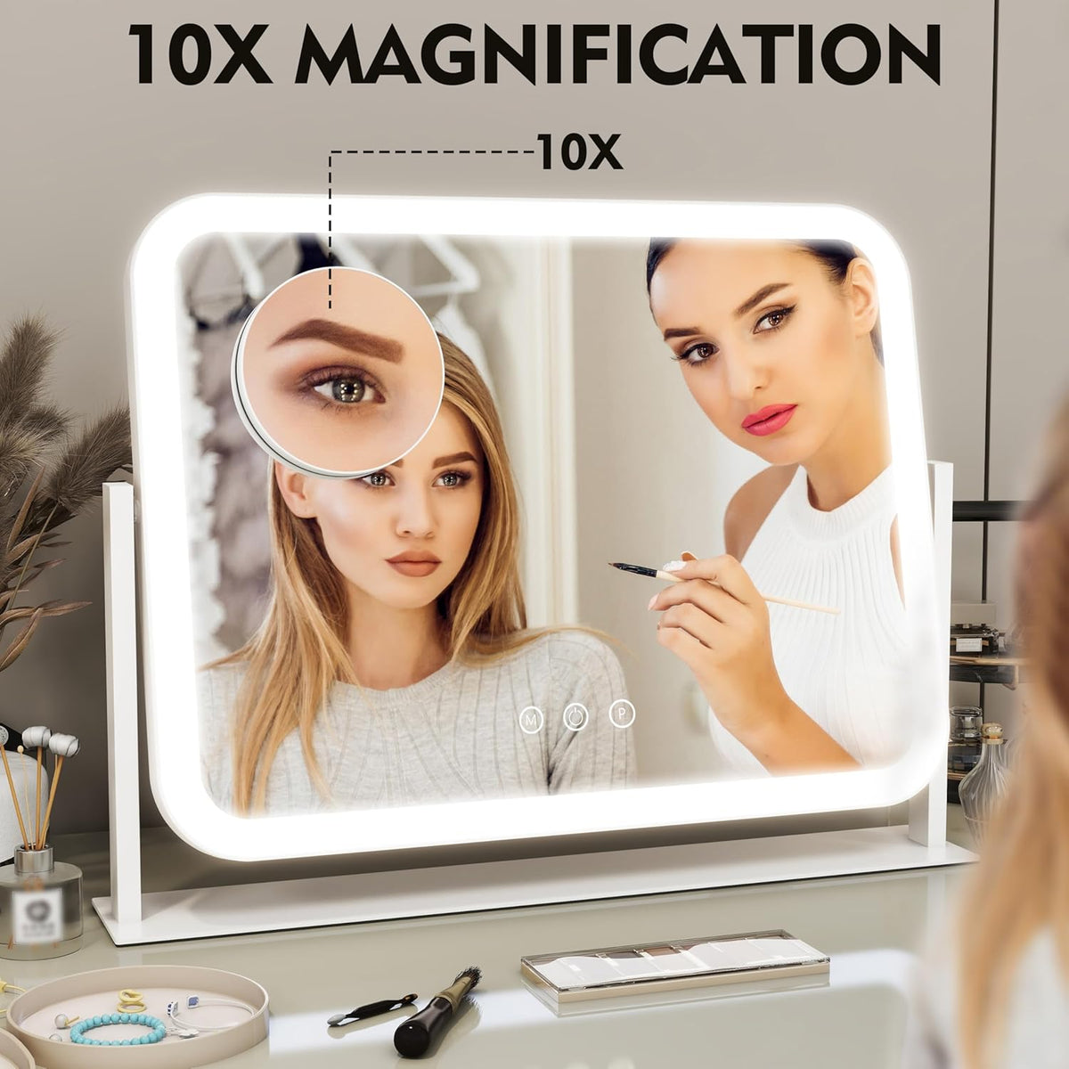 Lighted Makeup Mirror, 17"x13" Vanity Mirror with Lights and 10X Magnification, 3 Color Lighting
