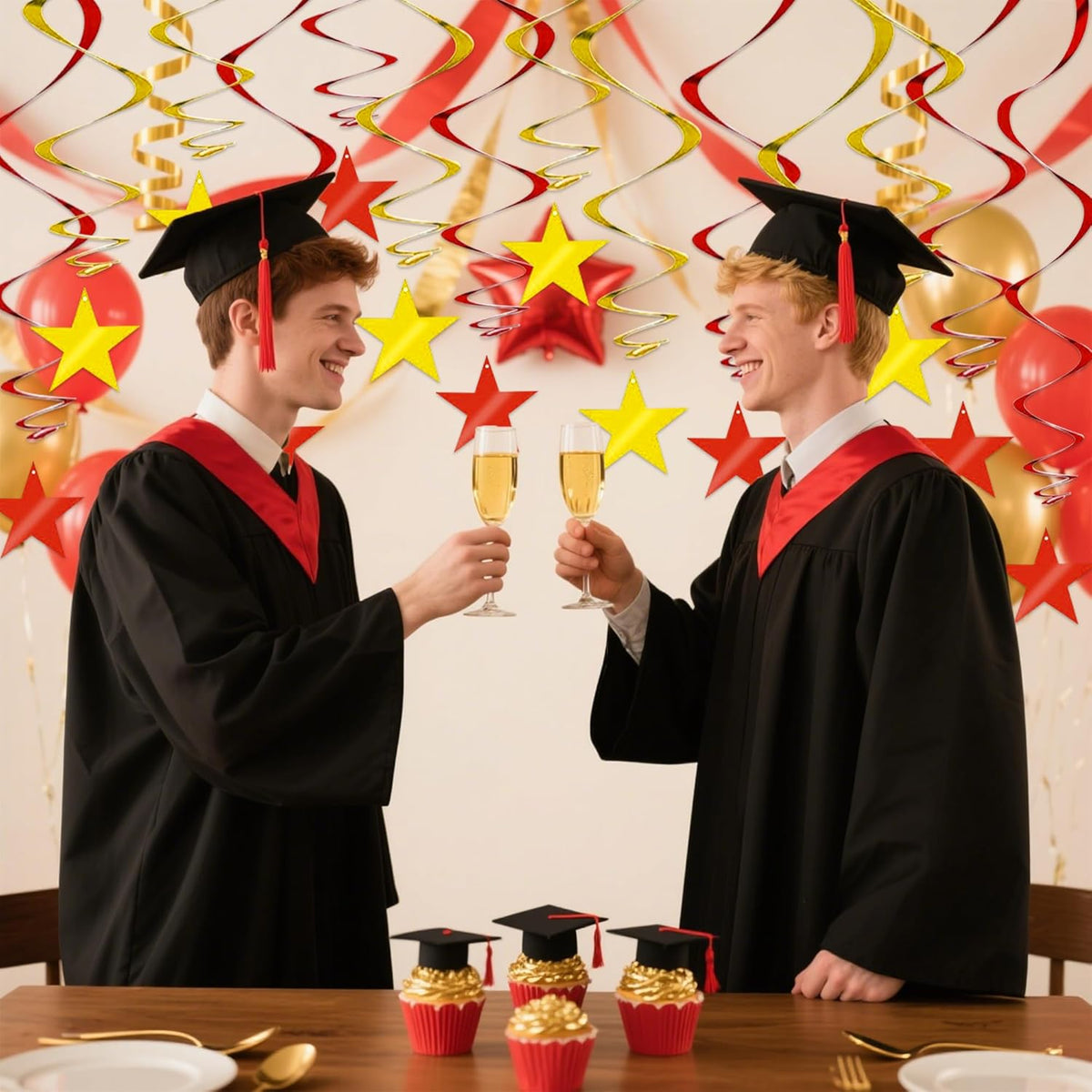 BEISHIDA Red Gold Star Hanging Swirl Decorations, Christmas Party Supplies for Birthday Graduation