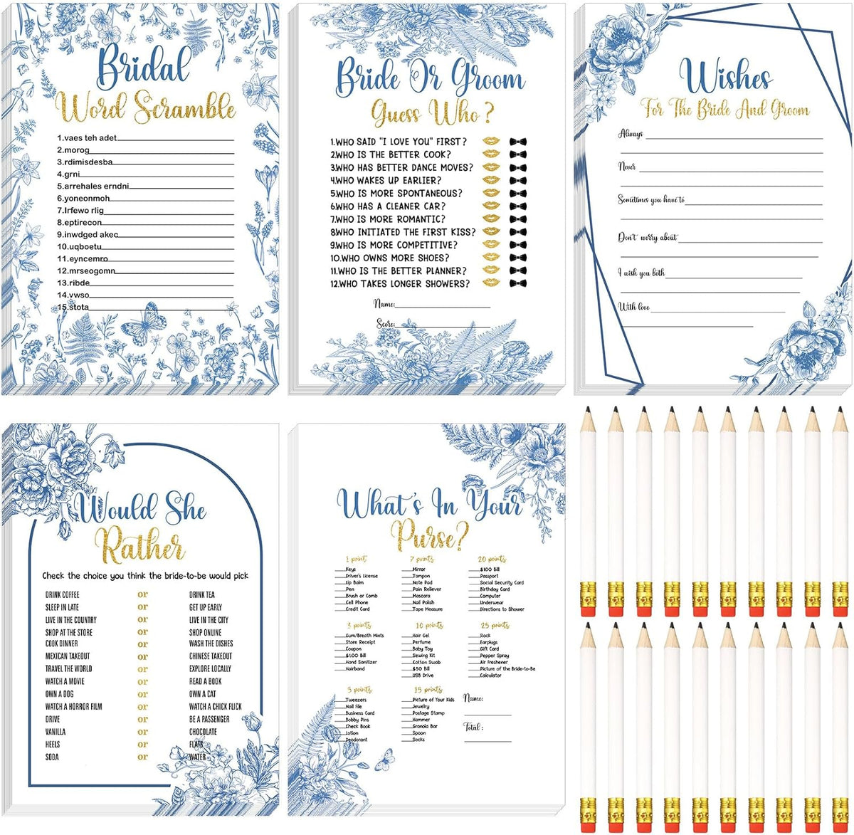 Teling 145 Pieces Bridal Shower Game Bridal Shower Favors Set Wedding Games Cards and Pencils for