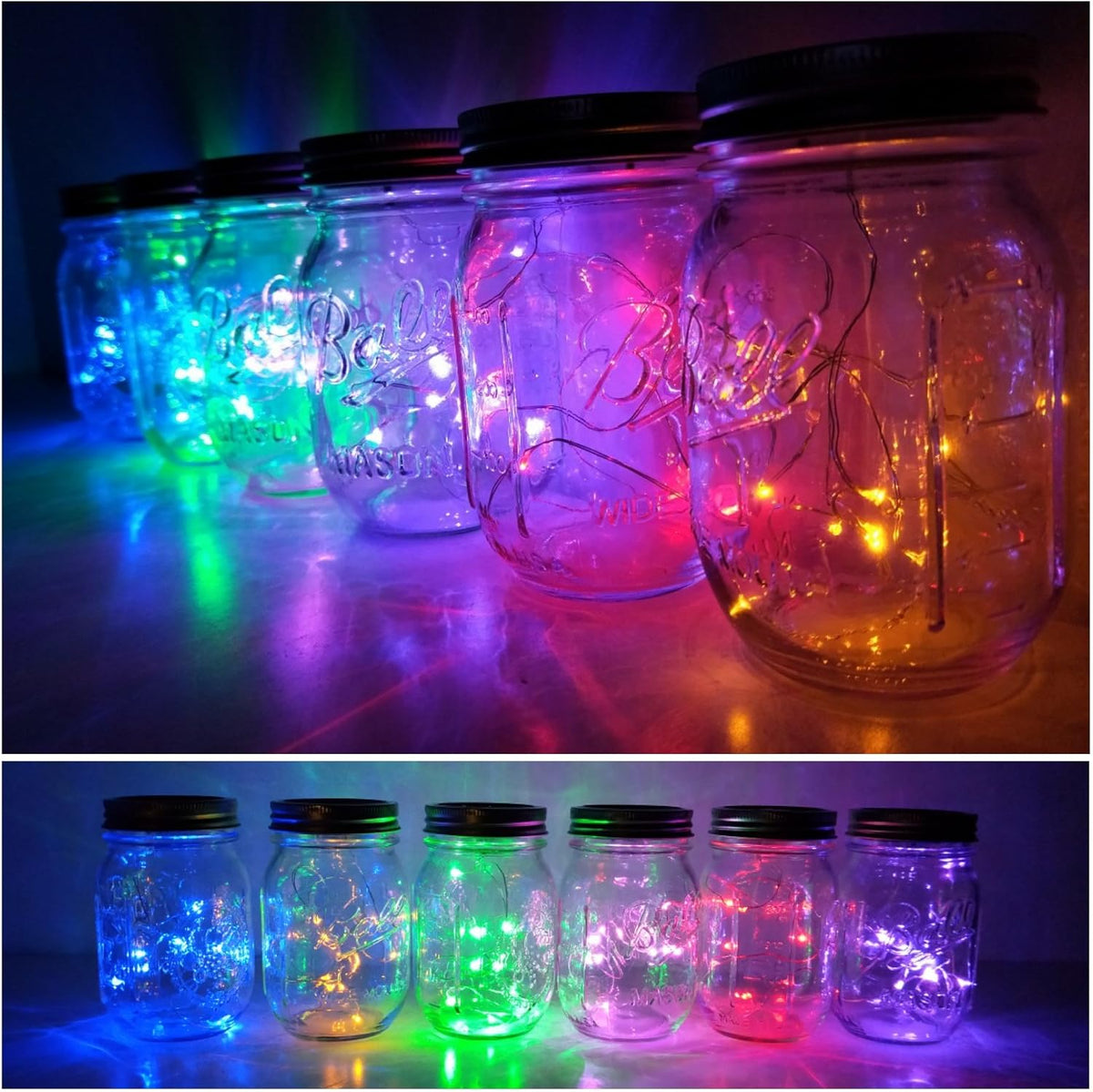 6 Pack Mason Jar Lights, 10 LED Solar Multi-Colored Fairy String Lights Lids Insert for Garden Deck