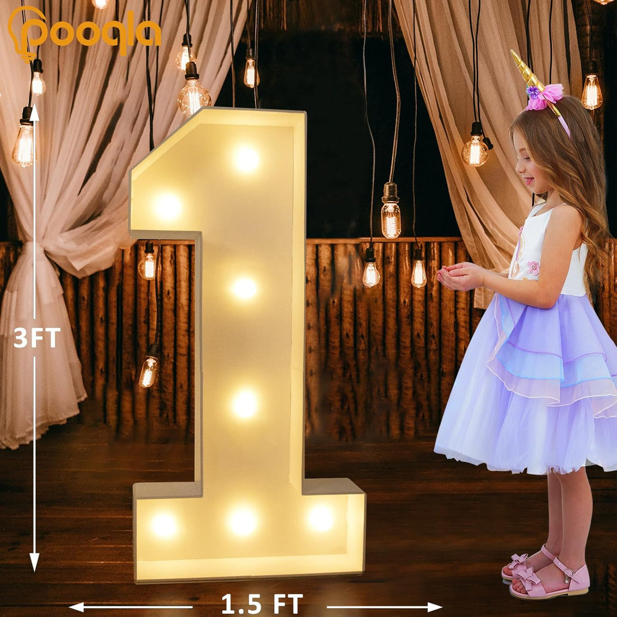 Pooqla 3FT Light Up Marquee Numbers, LED Large Lighted Marquee Numbers for Party Decoration, Giant