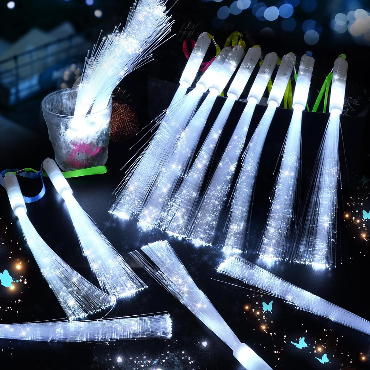 150 PCS White Fiber Optic Sticks, Glow Wands & Light Up Wands for Kids, Fiber Optic Wand with 3