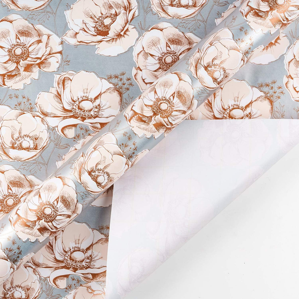 WRAPAHOLIC 30 Inch Jumbo Reversible Floral Wrapping Paper - 30 Inch X 33 Feet - Siver Floral Design