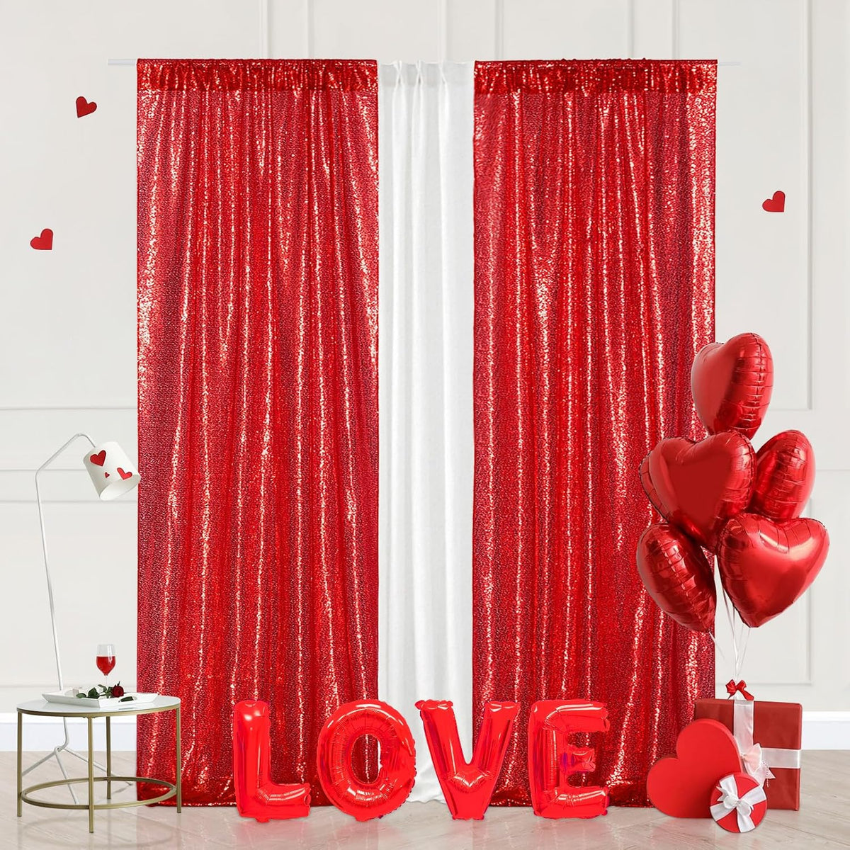 Eternal Beauty Sequin Backdrop Curtains, 2x8 Ft-2 Panels Red Back Drop for Shimmer Photography