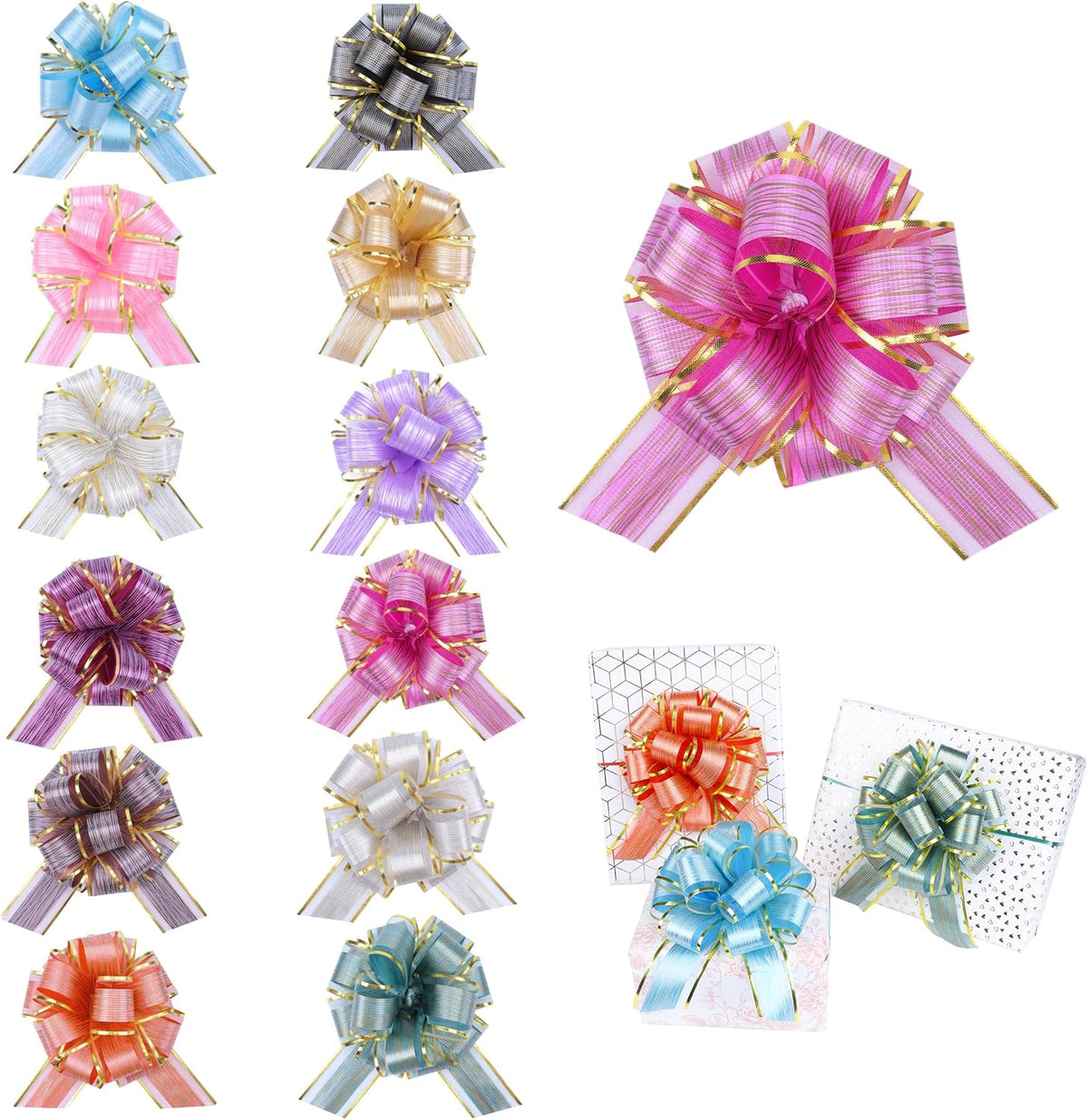 12 Pcs 6 Inch Large Pull Bows, Wedding Gift Ribbon Bow, Party Birthday Holiday Gift Wrapping Bow
