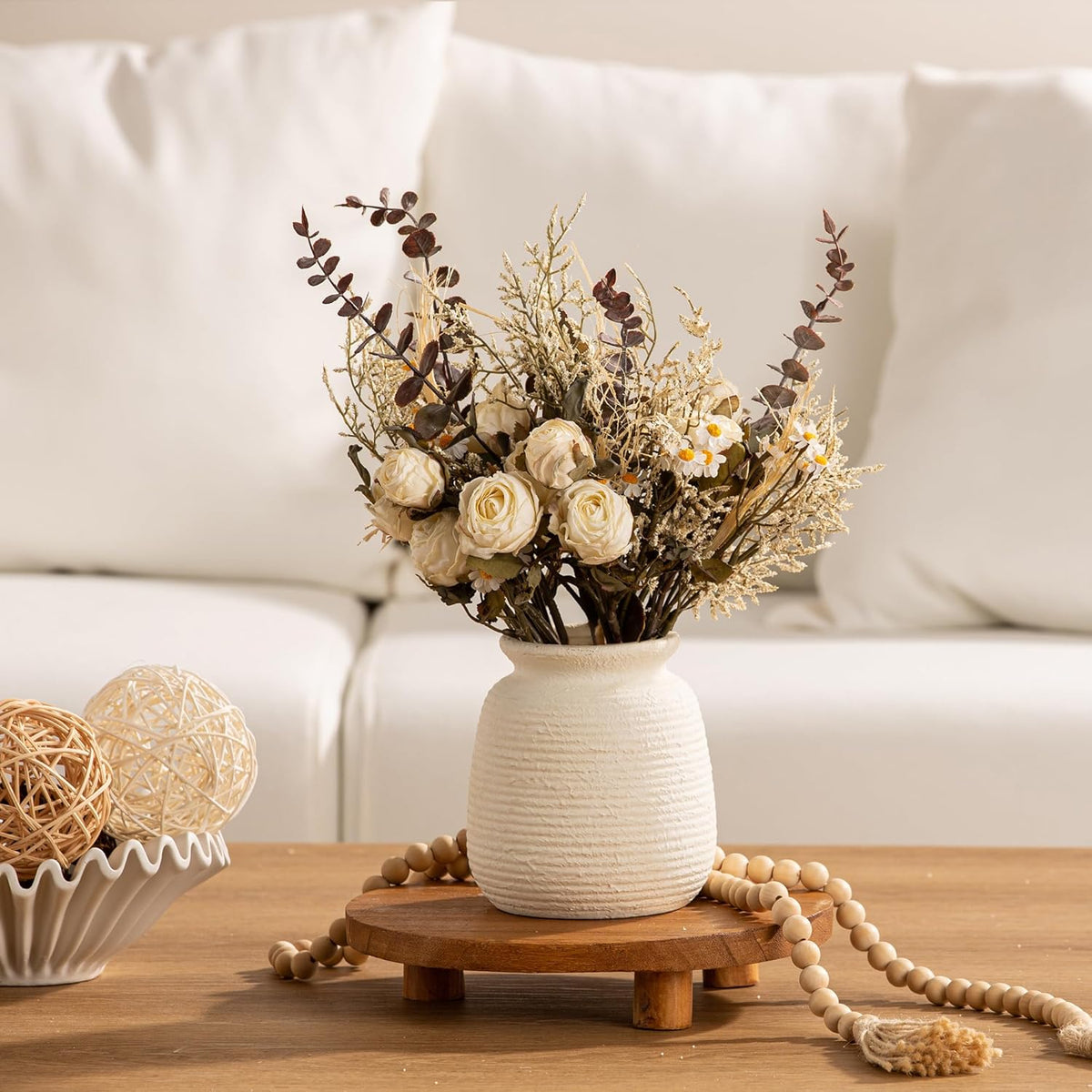 Ceramic Flower Vase, 6“ Small Rustic Farmhouse Vases Home Decor, Short Pottery Decorative Pampas