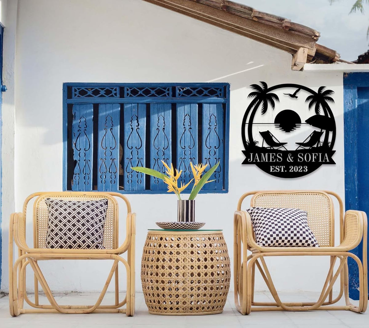 Personalized Beach Metal Monogram Sign, Custom Palm Trees Sign, Outdoor Metal Family Name Sign