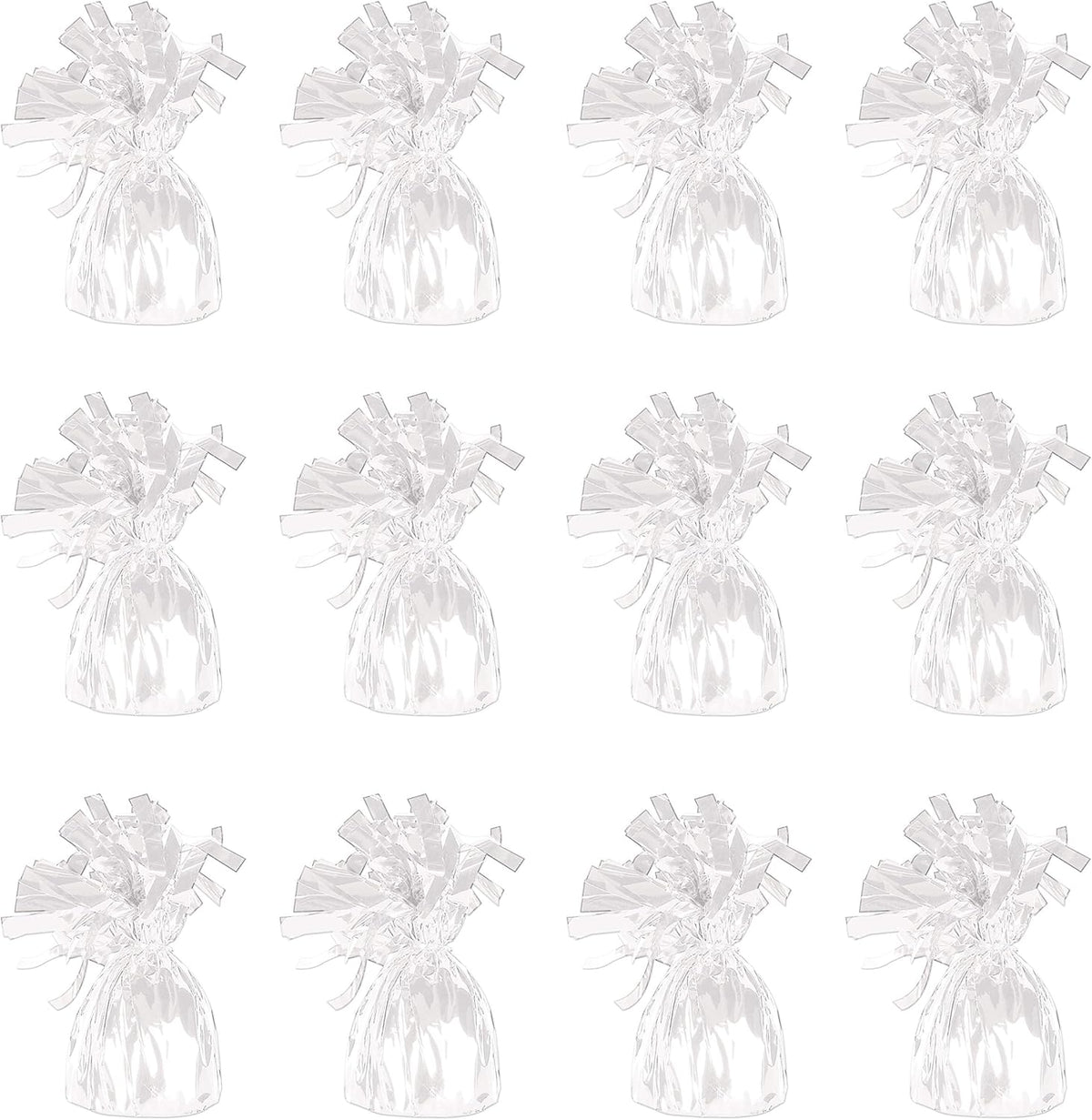 ROYALHOUSE Metallic Plastic Wrapped Balloon Weights for Party Decorations, 12 Pcs (White)